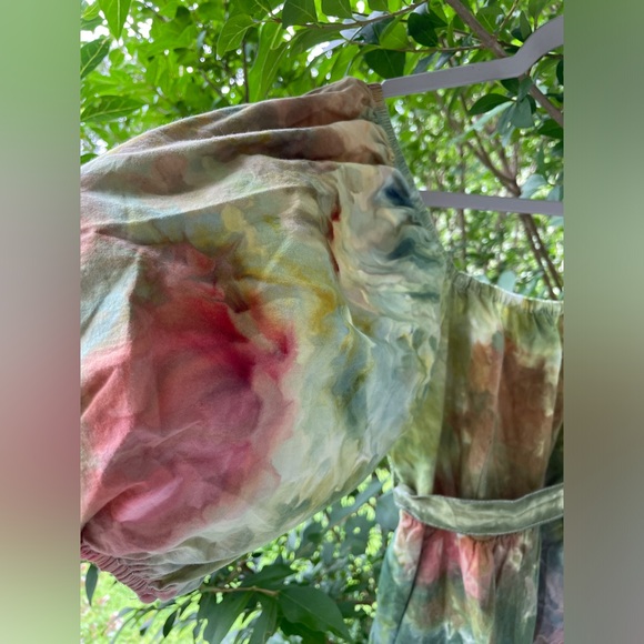 Forest Fairy: One of a Kind Ice Dyed Dress - Puff Sleeve - Tiered Skirt - Small - Picture 3 of 12